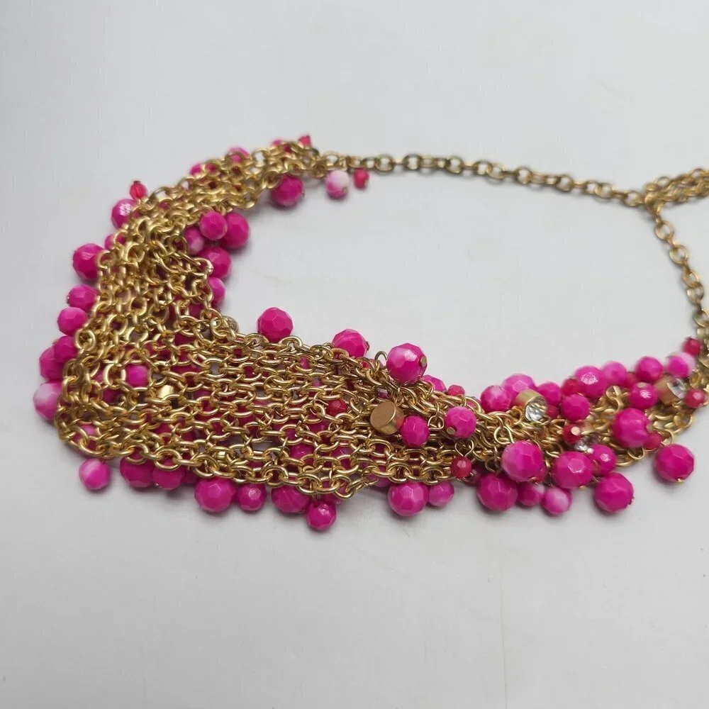 Pink Beaded Necklace Bracelet Jewelry Set Rhinestone Bead Accents Cha Cha
